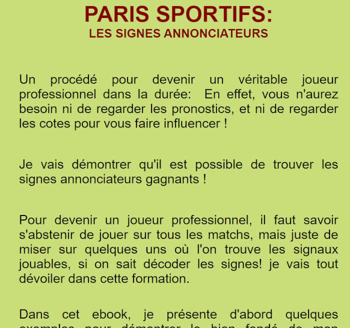  PARIS SPORTIFS: LES SIGNES ANNONCIATEURS