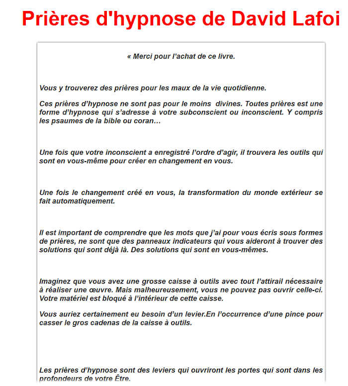 Les prières d'hypnose de David Lafoi