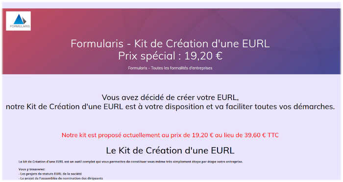 Kit de création d'une EURL