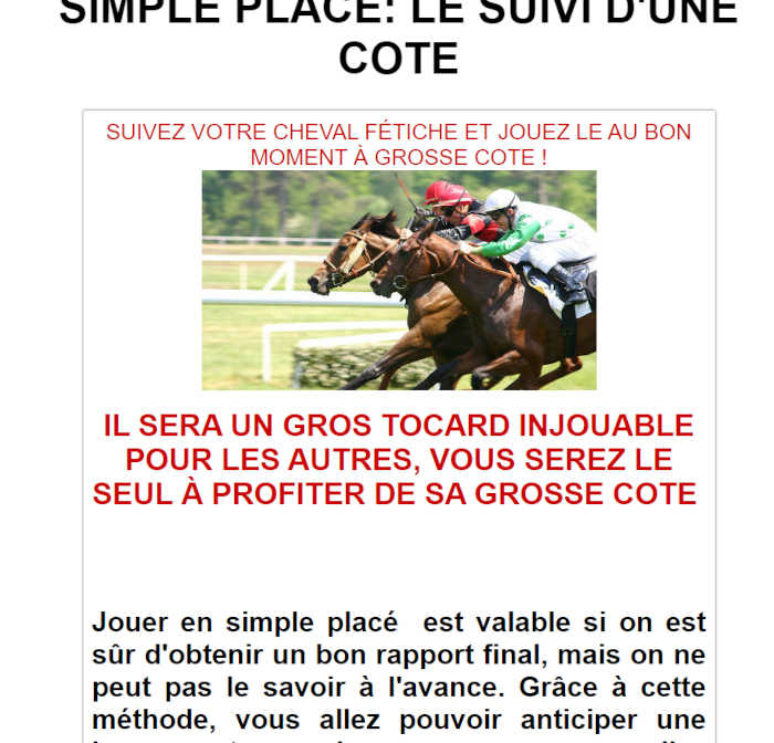 Simple placé: Le suivi d'une cote