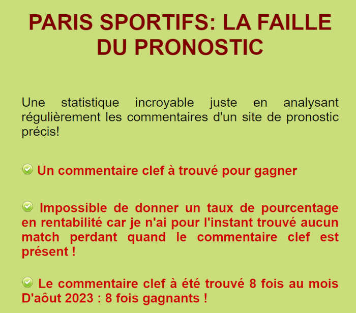 PARIS SPORTIFS: LA FAILLE DU PRONOSTIC