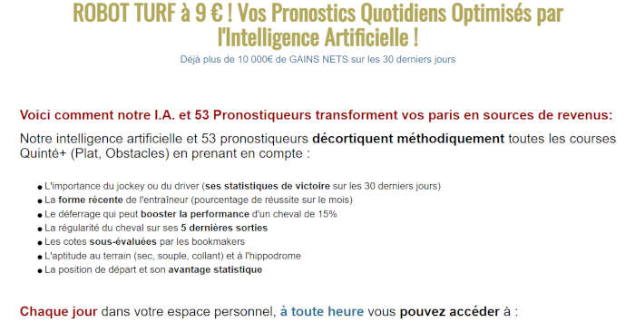 TURF I.A. : Les Pronostics IA / Abonnement 9 euros